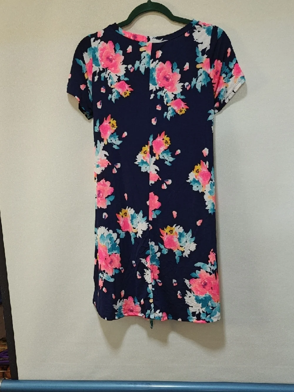 Sew In Love Navy Floral Scoop Neck Top/Mini-dres with Pink & Teal Blooms, Small - Picture 4 of 5